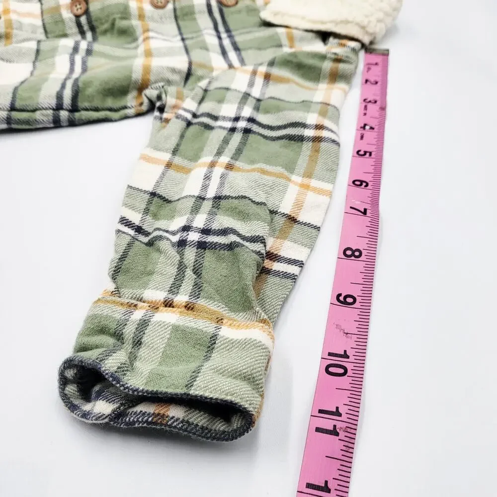 Carter's Just One You Green Plaid Sherpa Collar Button Up Shirt Baby Boys 12 mth